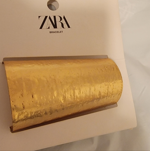 Nwt Zara Gold -tone Rigid Cuff Bracelet Wide Bold Statement Textured Metal Iron - Picture 3 of 4